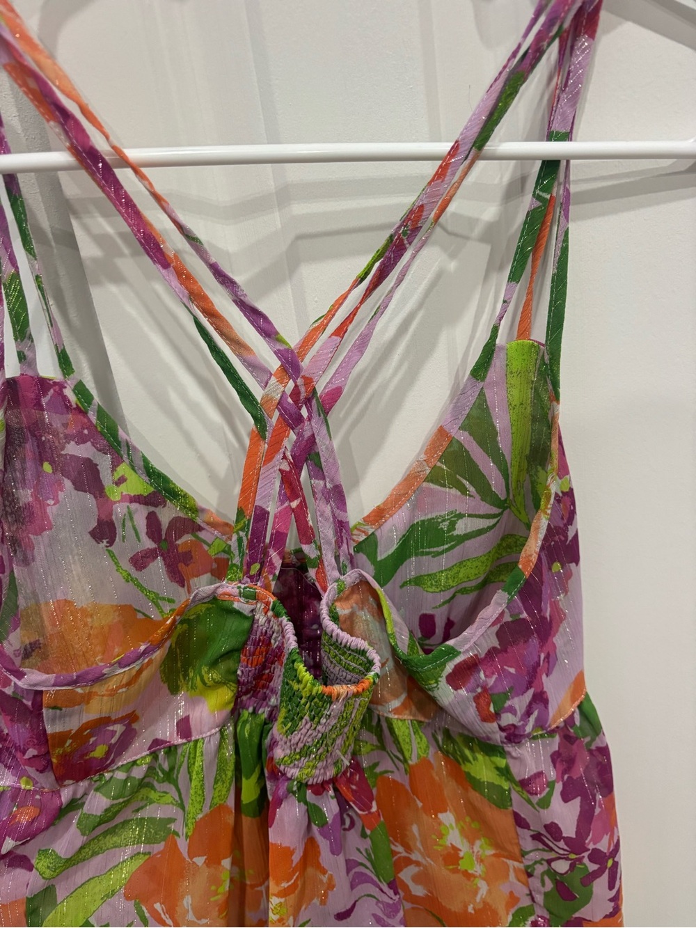Aeropostale Pink, Green & Orange Floral Crisscross Camisole